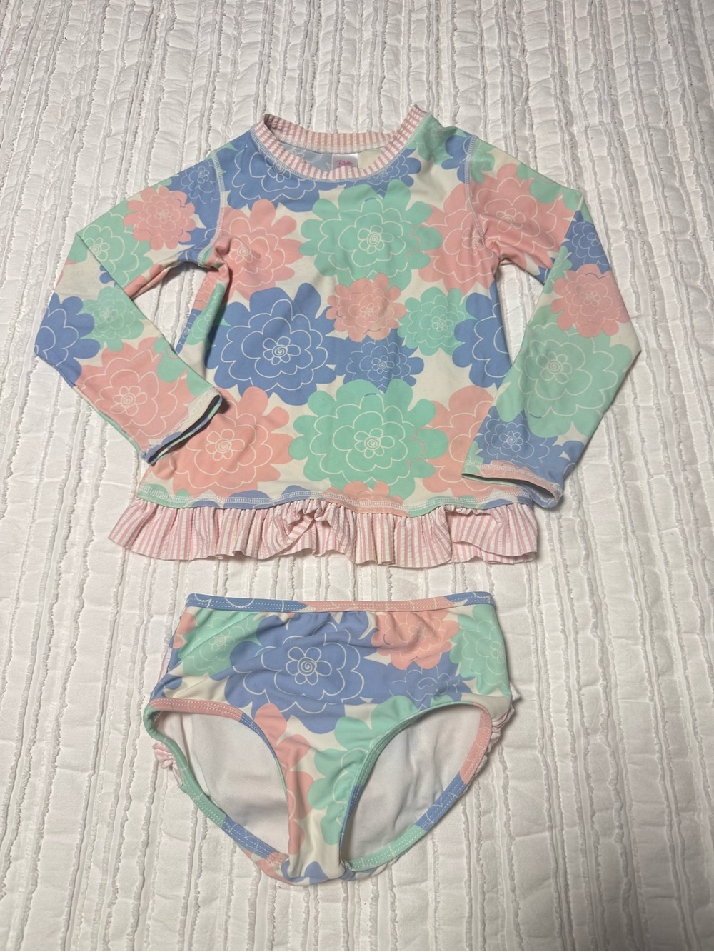 RuffleButts Girls 2-Piece Floral Long Sleeve Rash Guard Ruffle Bikini Set 6